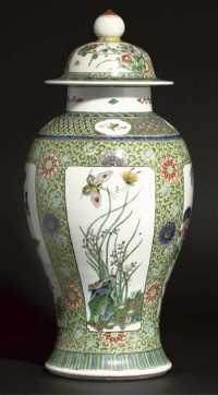 19th century A famille verte baluster vase and cover